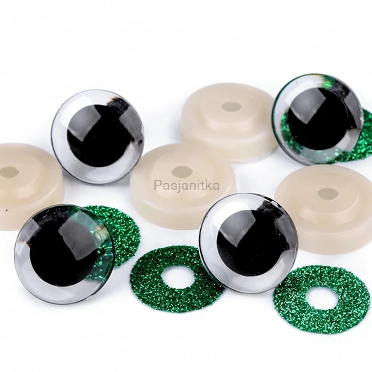 Bezpieczne Oczy brokatowe 25 mm zielone