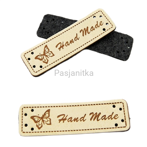 Metka ekoskóra "handmade" z motylem 5 cm / jasny