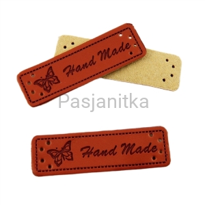 Metka ekoskóra "handmade" z motylem 5 cm / brąz