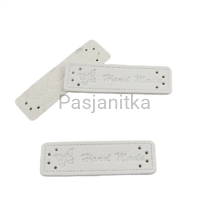 Metka ekoskóra "handmade" z motylem 5 cm / biały