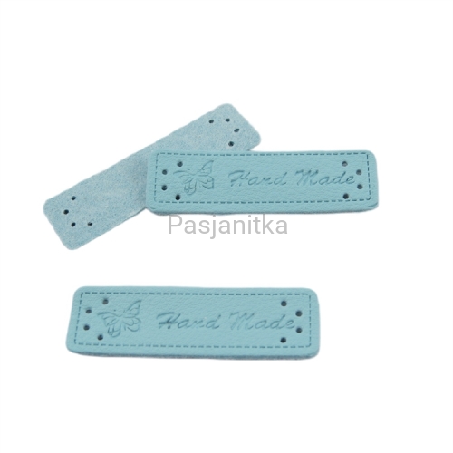 Metka ekoskóra "handmade" z motylem 5 cm / błękit