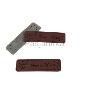 Metka ekoskóra "handmade" z motylem 5 cm/ciemny brąz