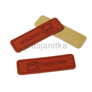 Metka ekoskóra "handmade" z maszyną 5 cm / brąz
