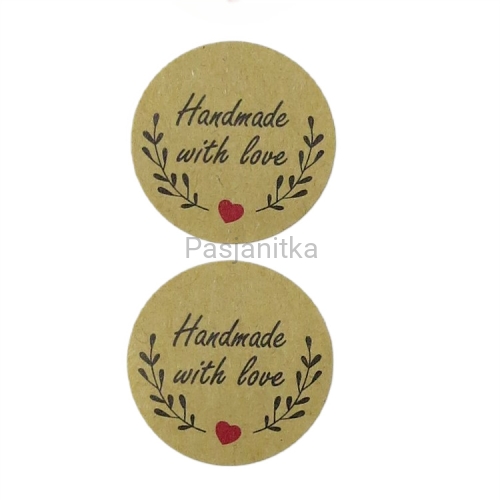 Naklejka 003 / "Handmade with love" 2,5 cm / 10 szt