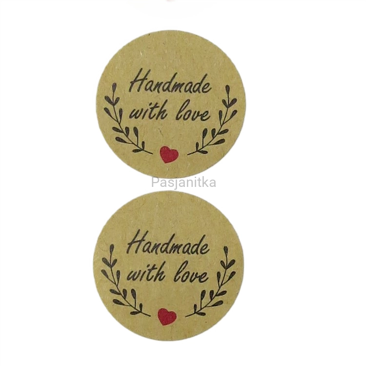 Naklejka 003 / "Handmade with love" 2,5 cm / 10 szt