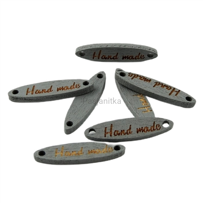 Guzik drewniany "Hand made" jajko 6 x 27 mm / szary