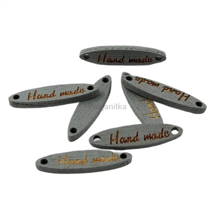 Guzik drewniany "Hand made" jajko 6 x 27 mm / szary