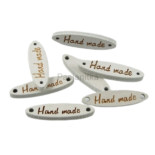 Guzik drewniany "Hand made" jajko 6 x 27 mm / biały