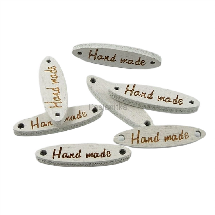Guzik drewniany "Hand made" jajko 6 x 27 mm / biały