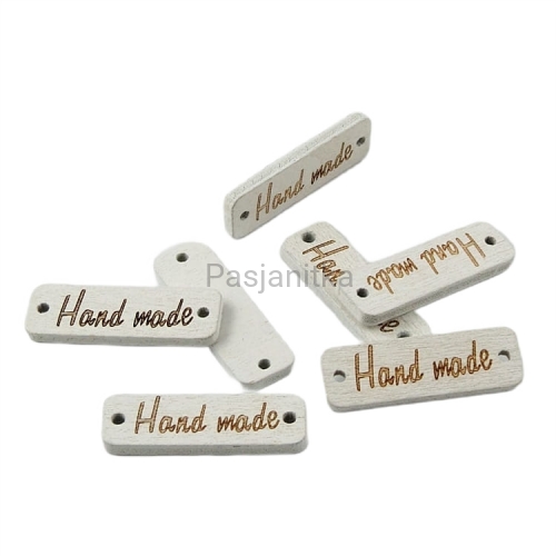 Guzik drewniany "Hand Made" prostokąt 10 x 30 mm / biały