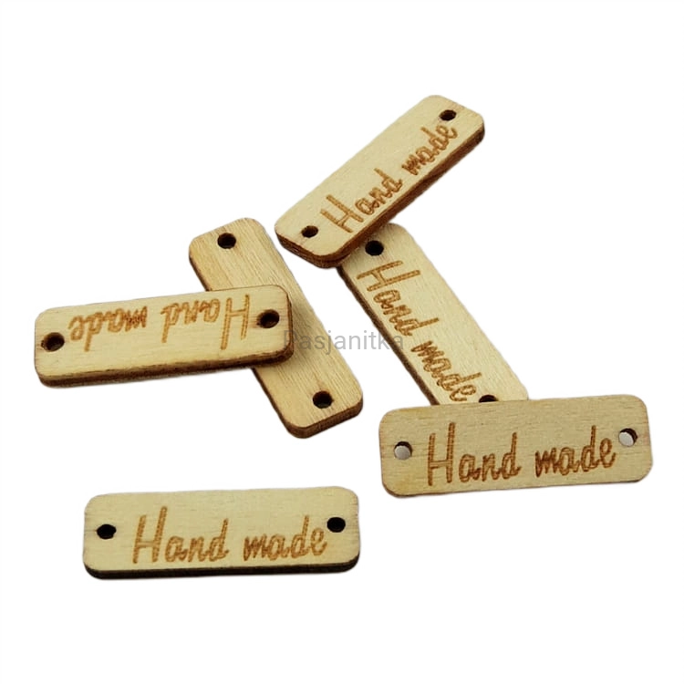 Guzik drewniany "Hand Made" prostokąt 10 x 30 mm / jasny