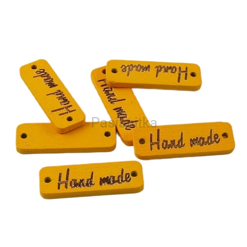 Guzik drewniany "Hand Made" prostokąt 10 x 30 mm / żółty