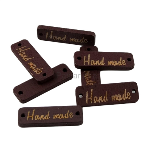 Guzik drewniany "Hand Made" prostokąt 10 x 30 mm / ciemny brąz