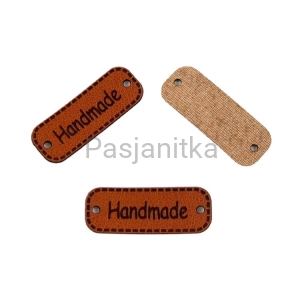 Metka ekoskóra "Handmade" / 3 cm x 1,1 cm / brąz