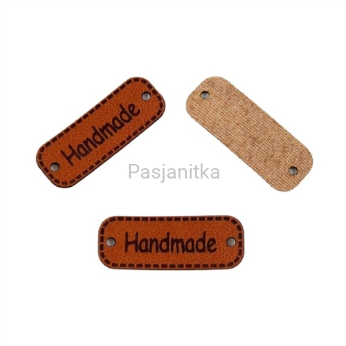 Metka ekoskóra "Handmade" / 3 cm x 1,1 cm / brąz