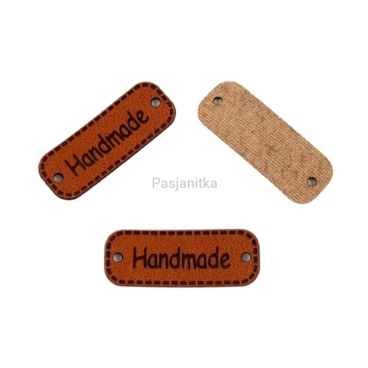 Metka ekoskóra "Handmade" / 3 cm x 1,1 cm / brąz
