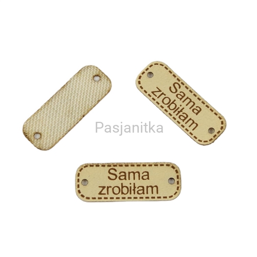 Metka ekoskóra "Sama zrobiłam" / 3 cm x 1,1 cm / jasny