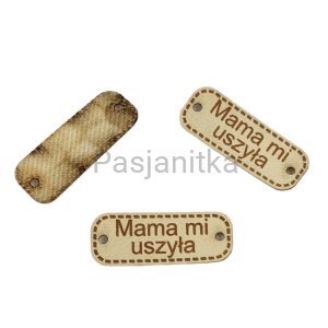 Metka ekoskóra "Mama mi uszyła" / 3 cm x 1,1 cm / jasny