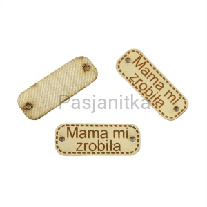 Metka ekoskóra "Mama mi zrobiła" / 3 cm x 1,1 cm / jasny