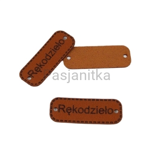Metka ekoskóra "Rękodzieło" / 4 cm x 1,5 cm / brąz