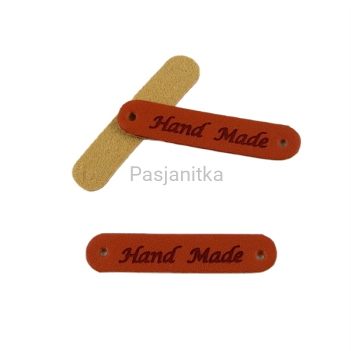 Metka ekoskóra "Hand Made" / 3,5 cm / brąz