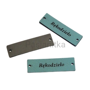 Metka ekoskóra "Rękodzieło" / 4,8 cm x 1,5 cm / mięta