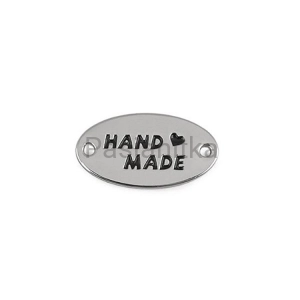 Metka metalowa "Handmade" 12 x 25 mm / srebrny owal