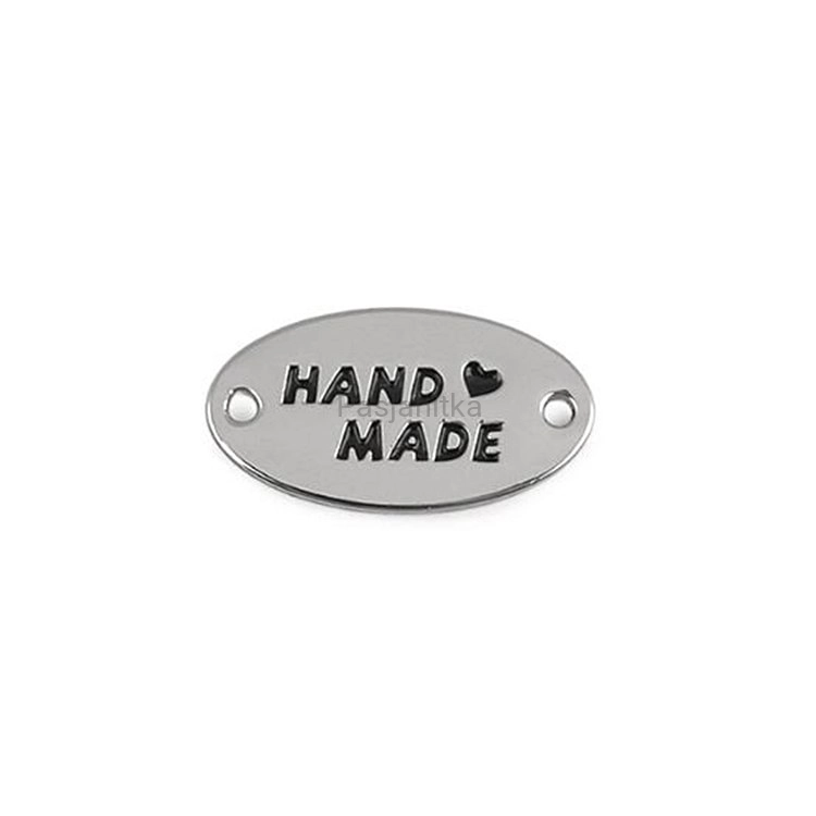 Metka metalowa "Handmade" 12 x 25 mm / srebrny owal