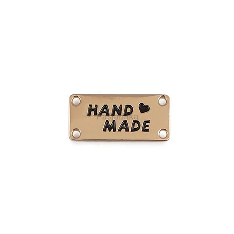 Metka metalowa "Handmade" 12 x 25 mm / złoty prostokąt