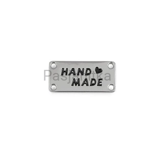 Metka metalowa "Handmade" 12 x 25 mm / srebrny prostokąt