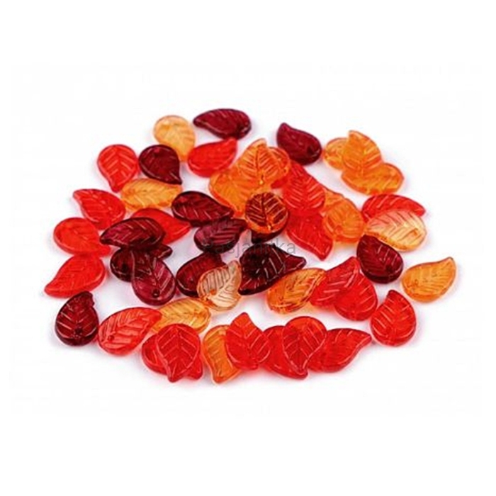 Koraliki plastikowe listki 9 x 14 mm / mix pomarańcz 15 szt