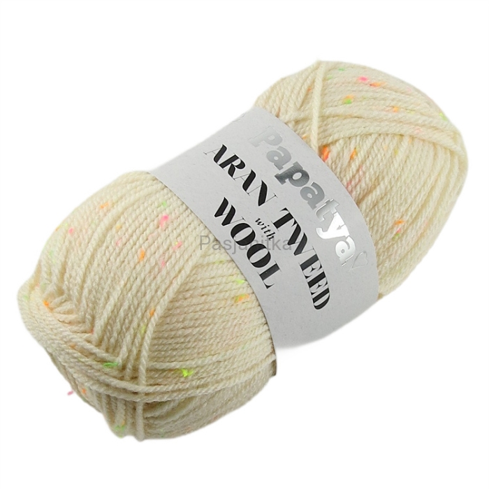 Włóczka Aran Wool Twed Papatya / 1900 waniliowa biel